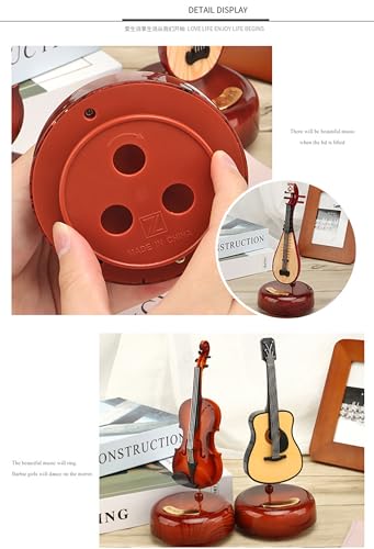 Image of AUGEN Exclusive Music Box Musical 360 rotatable Carousel Children's Wooden Men and Women Birthday Creative Christmas Valentine's Day Gift Home Decoration (Violin)