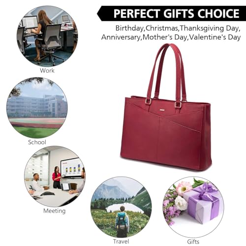 Image of LOVEVOOK Laptop Bag for Women 17.3 Inch Tote Bags Waterproof Leather Briefcase Computer Women Business Office Work Bag,Christmas Red