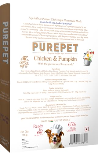 Image of Purepet Fresh Dog Food 300g | Chicken & Pumpkin for Adults & Puppies | High Protein, 65% Real Chicken, 35% Fruits & Veggies | No Preservatives | Ready to Serve | All Breeds | Single Meal Pack