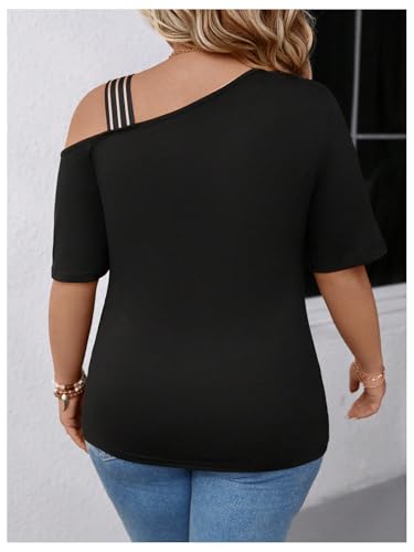 SOLY HUX Women's Plus Size Cold Shoulder Tops Summer Dressy Striped Bowknot Tunic Top Short Sleeve Fitted Tee Shirts3