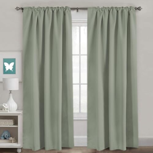Image of H.VERSAILTEX Blackout Curtains Thermal Insulated Window Treatment Panels Room Darkening Blackout Drapes for Living Room Back Tab /Rod Pocket Bedroom Draperies, 52 x 96 Inch, Light Sage,2 Panels