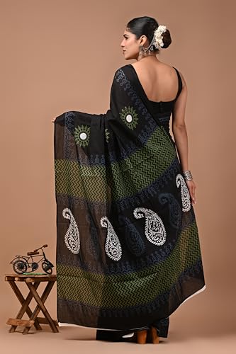 Image of Crafts Moda Cotton Saree for Women with Unstitched Blouse Piece, Lightweight mulmul sari