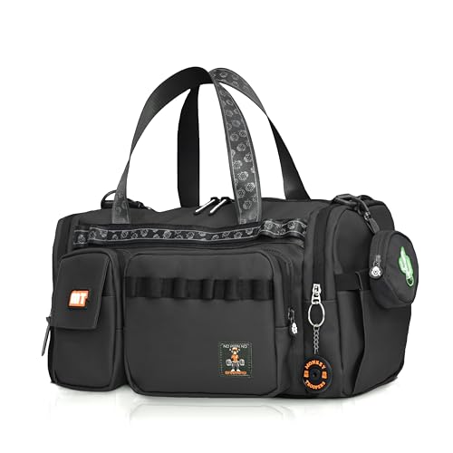 Image of MONKEY TROOPERS Spidey Lux Black Gym Duffle Bag for Men & Women, 30.4L | Water-Resistant Reverse Polyester, Shoe Compartment, Bottle Slot, Organiser Pockets, Luggage Strap, Gym, Sports & Short Trips
