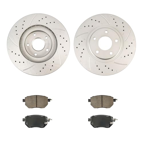 Image of KAX Front Brake Kit, Drilled and Slotted Brake Rotors, Ceramic Brake Pads | Fits Nissan Murano 2009-2011, INFINITI FX35 2003-2005, Nissan Altima 2005, INFINITI FX45 2003-2005