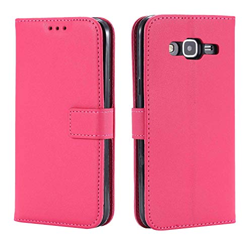 DENDICO Coque Galaxy Core Prime, Ultra Mince Coque de Protection en Cuir pour Samsung Galaxy Core Prime, Portefeuille Housse avec Stand Support et Carte de Crédit Slot - Rose Vif
