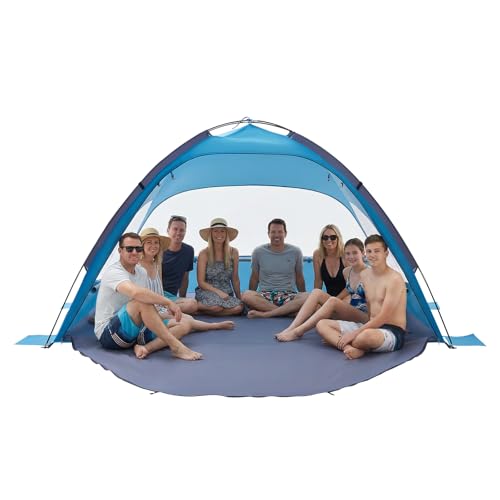 VEVOR Beach Tent Sun Shelter for 8 Person, UPF 50+ Protection, Portable Sun Shade Beach with Carrying Bag & Sand Pockets, Lightweight and Easy Setup Beach Umbrella for Camping Fishing Outdoor Picnic