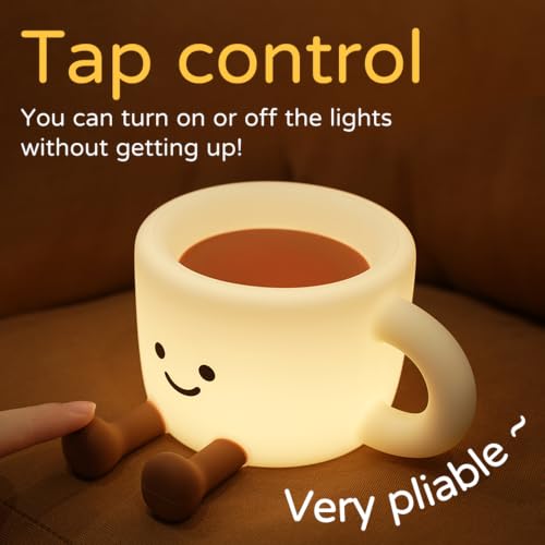Image of Led Coffee Cup Night Light, Dimmable Timer Nursery Kawaii Lamps, Super Squishy Silicone USB Rechargeable Touch Control Night Lamp, Used for Camping Party Room Decor (Coffee Cup)