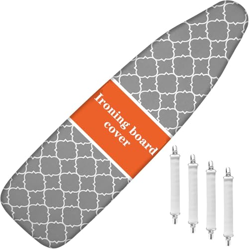 Ironing Board Cover Soft Cotton Ironing Board Covers Scorch & Stain-Resistant Iron Table Cover with Fasteners and Felt Padding Fits all Standard Ironing Boards up to 125cm - 38cm