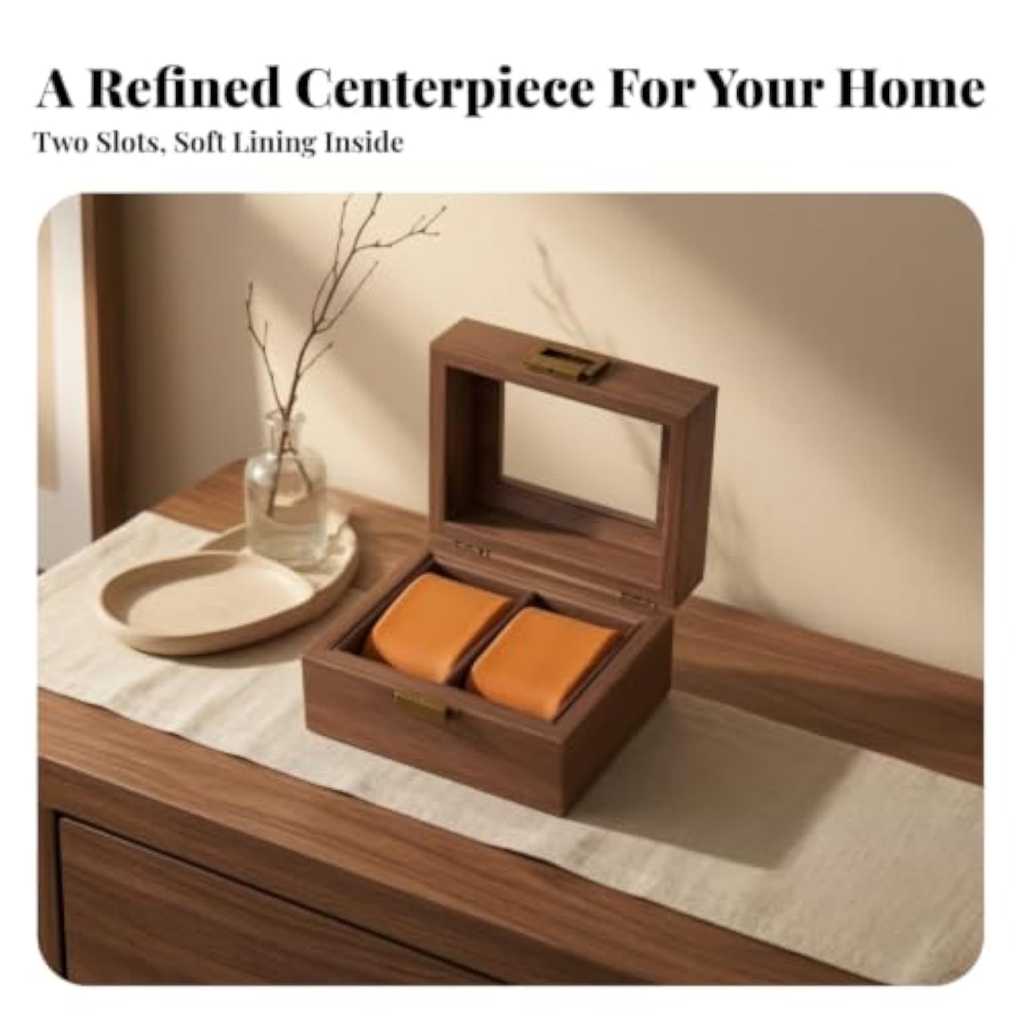 Classic Velvet Lined Watch Storage Box for 2 Watches