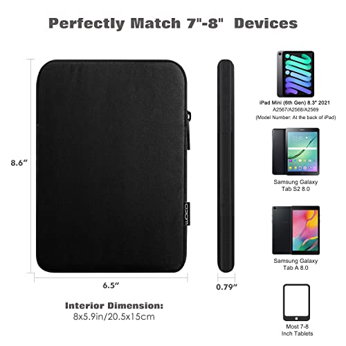 MoKo 7-8 Inch Tablet Sleeve Bag, Polyester Pouch Cover Case Fits iPad Mini (6th Gen) 8.3" 2021, iPad Mini 5/4/3/2/1, Samsung Galaxy Tab S2 8.0, Tab A 8.0, ZenPad Z8s 7.9 - Black