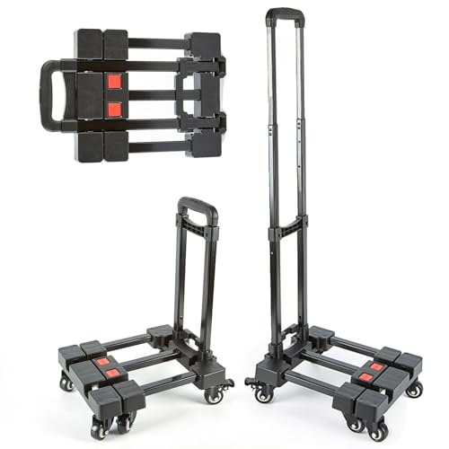 Carretilla de mano plegable resistente con 6 ruedas, carrito de plataforma de 150 kg para equipaje, viajes, automóvil, compras, mudanzas, oficina