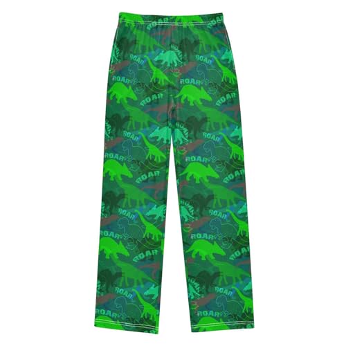 Dino Roar Print Boys Long Pants Soft Trousers Elastic Waist Kids Lounge Bottoms with Pockets S-XL