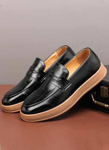 Men's Leather Platform Comfort Causal Penny Loafers Retro Round Toe Non-Slip Comfort Slip-On Walking Driving Moccasin Shoes4