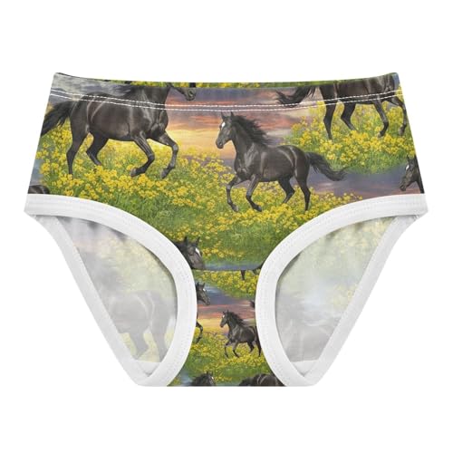 Toddler Panties, Black Horses Green Meadow Cotton Underwear for Girls, 2T–8 Years