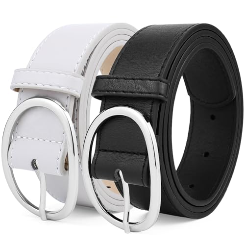 Belts for Women Brown Belt Women Black Belts 2 Pack Waist Belt Pu Leather Womens Belts for Jeans Trendy Waist Belt