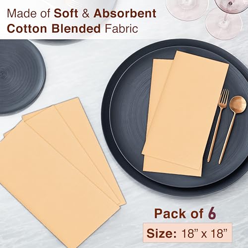 Image of Ruvanti Cloth Napkins Set of 4, 18x18 Inches Napkins Cloth Washable, Soft, Durable, Absorbent, Cotton Blend. Table Dinner Napkins Cloth for Hotel, Lunch, Restaurant, Wedding Parties - Ivory Gold