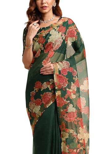 Image of MIRCHI FASHION Lightweight Kota Doria Cotton Saree | Floral Printed Summer Saree for Women | Breathable Ethnic Daily Wear Saree with Blouse Piece