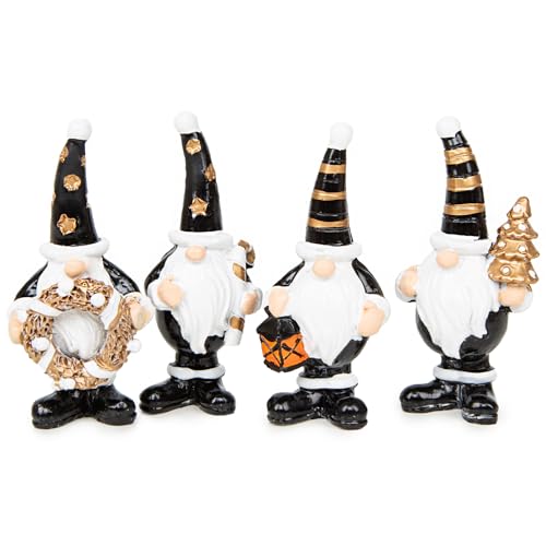 Logbuch-Verlag 4 Wichtel Santa Figuren Gold weiß schwarz Weihnachtsdekoration kleines Geschenk Weihnachten 9 cm