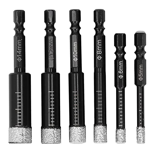 Juego de 6 brocas de diamante secas, brocas para azulejos y mármol para porcelana, cerámica, granito y albañilería, brocas de núcleo de diamante con vástago hexagonal y rápida