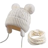 VUCDXOP Kinder Mütze Schal Set Jungen Mädchen Strickmütze + Schlauchschal Baby Wintermütze Beanie Hut mit Schal Set Wintermütze Winterschal