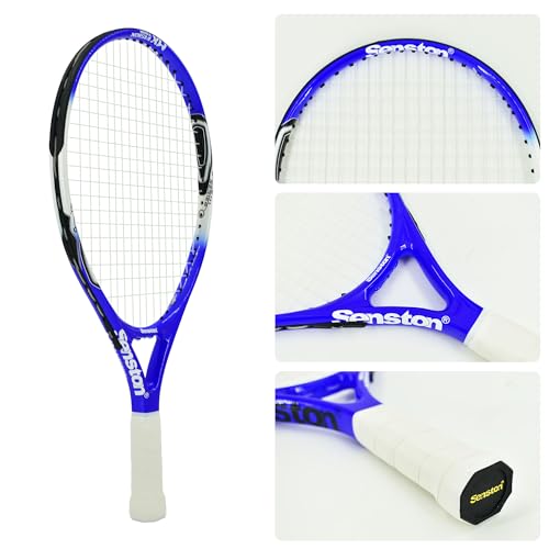 Image of Senston 19 inch Tennis Racquet for Kids Children Boys Girls Tennis Rackets with Racket Cover Blue White