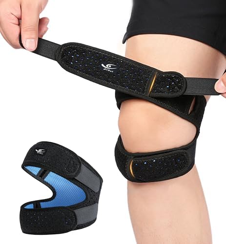 HiRui Dual Patella Knee Straps, Knee Brace Patella Stabilizer for Knee Pain Relief Running Tennis Jumping Arthritis Tendonitis, Joint and Muscles Protection - Adjustable (Black)