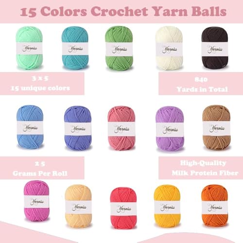 Image of Yarniss Complete Crochet Kit for Beginner Adults, All in One Crochet Kit with 1120 Yards Yarn, 12 Ergonomic Crochet Hooks, Step by Step Video Tutorial, Pink