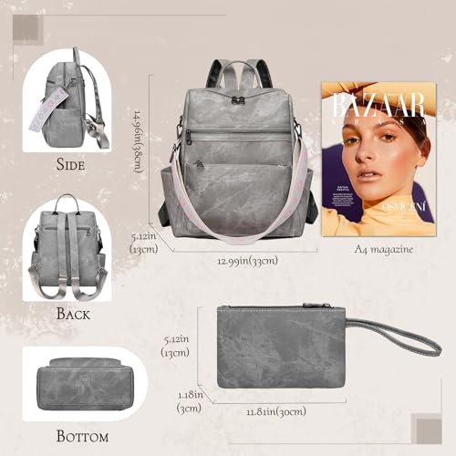 Image of Backpack Purse for Women, Waterproof PU Leather Back pack, Anti-Theft Women Backpack, Lightweight Fashion Multipurpose Purse Shoulder Bag Handbag, Grey