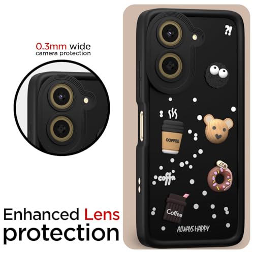 Image of Bintage Cute Fun Taddy Cartoon 3D Ball Bear Milk Cake Coffee Silicon Case Full Body & Camera Protection Back Cover Compatible for Poco C71 4G - Black