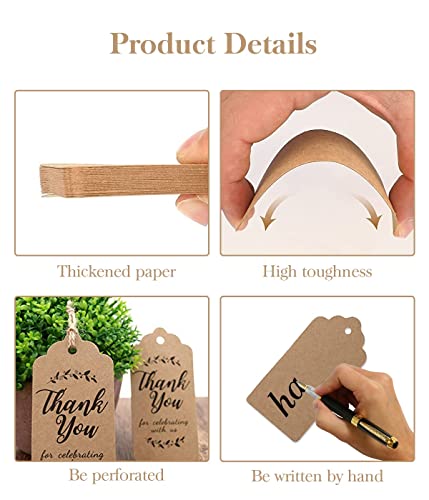 LICHUANUK 100 Stk. Geschenkanhänger aus Kraftpapier Geschenkanhänger mit 20 Meter natürlicher Juteschnur für Bastelverpackungen (3 cm x 5 cm)