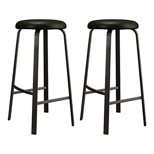 CVQJL Taburetes de Bar Juego de 2, Juego de 2 taburetes de Bar de Piel sintética, Altura de mostrador con Base de Metal, sin Respaldo, para Cocina, Isla, Bar en casa y Restaurante.