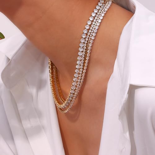 14K Gold Over S925 Necklace with Single-Row Hip-Hop Moissanite Tennis Chain – Simplicity Meets Elegance. The Beautiful Gift for Those Who Appreciate Classic Charm,Father's Day Gifts for Dad3