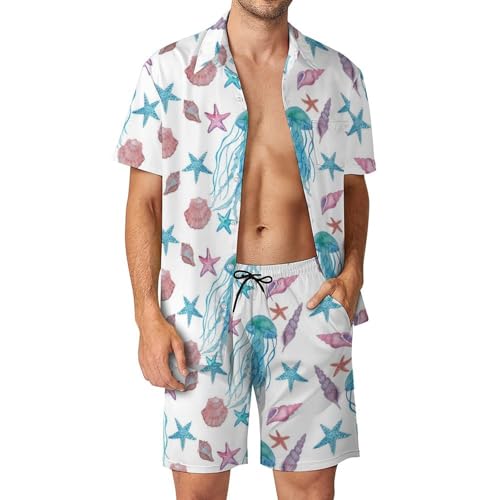 Chemise Hawaïenne Homme Ensemble Plage Pantalon Short Motif Méduse S