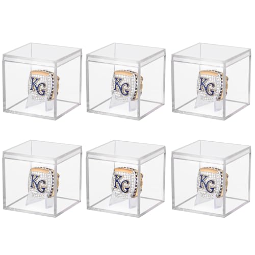Image of 6 Pack Championship Ring Display Case Clear Acrylic Display Case Mini Baseball Softball Ring Holder Single Ring Display Box Stand 1 Slot Ring Hole Storage Box Gift for Sports Fans, 2.16 Inch