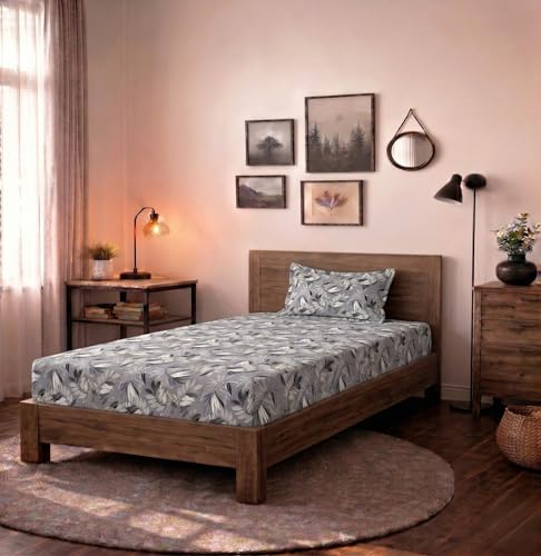 Image of HOMEKART (110 TC & 110 GSM 100% Cotton Feel Bedsheet for Single Bed with One King Size Pillow Covers Soft /Breathable Wrinkel Free -60x90 Inches - (Gr)
