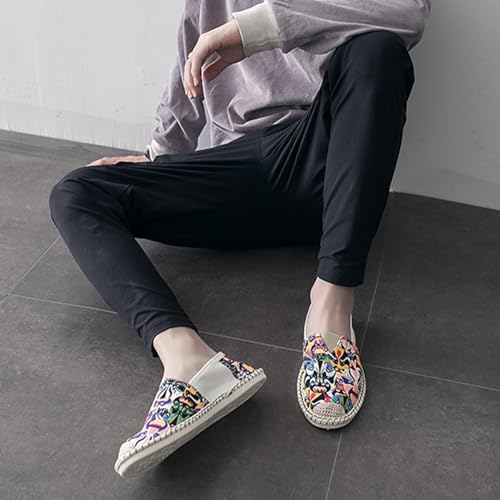 MILDSEVEN Embroider Men's Fashion Linen Shoes, Casual Traditional Chinese Canvas Shoes, Simplicity Handmade Comfortable Retro Loafers,7.5,B4