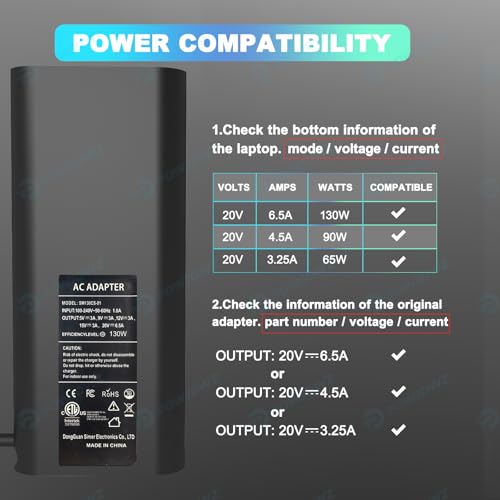 Image of 130W USB Type C Laptop Charger Compatible with Dell XPS 15 17 9500 9510 9520 9530 9700 9710 9720 2in1,Precision 5550 5560 5530 5570 5470 5480 5760,Latitude 5431 5531 AC Adapter Computer Power Cord