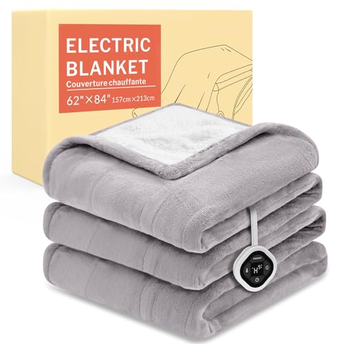 Image of HOMLYNS LuxeHeat Heated Blanket Electric Blanket Twin Size, Soft Flannel Sherpa Heating Blanket with 10 Heat Settings, 1-10 hrs Timer Auto Shut Off (62x84 inches, Taupe), Only for 120V Voltage Use