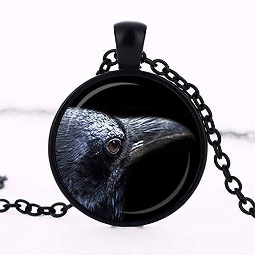 Halskette mit schwarzem Raben, Gothic-Schmuck, Vogel-Halskette, Steampunk-Geschenk, schwarz, grau, rund, blaue Krähe Cover