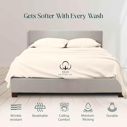 Pima Cotton King Size Sheet Set, 4Pc Bed Set, Soft & Breathable Percale Weave, Fits 10-12" Deep Pocket, Hotel-Quality 1000 Thread Count Bed Sheets (Solid, Ivory) - Thumbnail 2