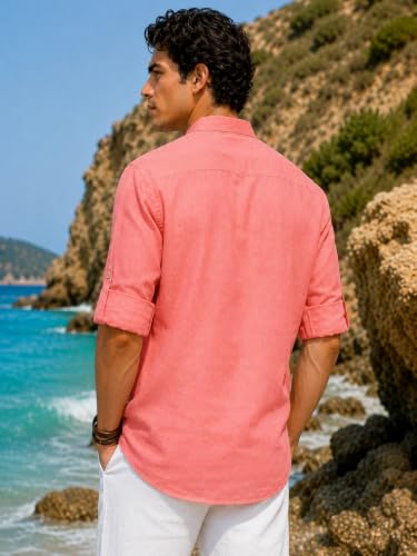 Image of Majestic Man Men's Pure Cotton Solid Mandarin Collar Slim Fit Roll-Up Sleeves Short Kurta Lightweight Summer Kurta for Daily & Occasion Use
