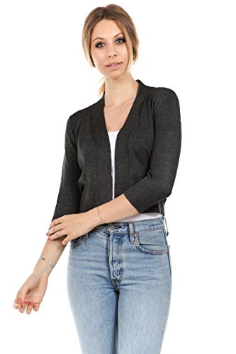 Image of Cielo Women's Soft Solid Open Front 3 /4 Sleeve Sweater Cardigan