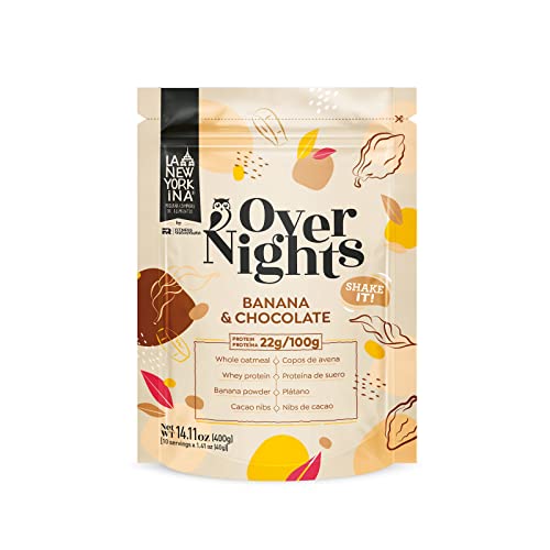 La Newyorkina Overnights Banana y Chocolate 400g Gachas de Avena con Proteínas Naturales – Oatmeal para Batidos – Porridge para Desayunos – Vegetariano