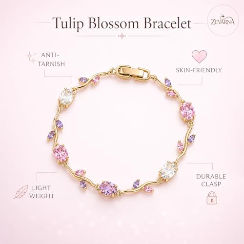 Image of Trending Tulip Bracelet for Women Stylish | Silver and Gold Toned Crystal Floral Tulip Bracelet for Girls & Women | Rapunzel Inspired | Romantic Gift Jewellery