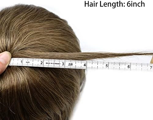 Toupee for Men Hairpiece Mens Hair Replacement System Full Injected PU Durable Skin Mens Toupee Wig Soft Human Hair Piece for Men Grey 6x8" #17 Dark Ash Blonde-120% Medium Light to Medium Density