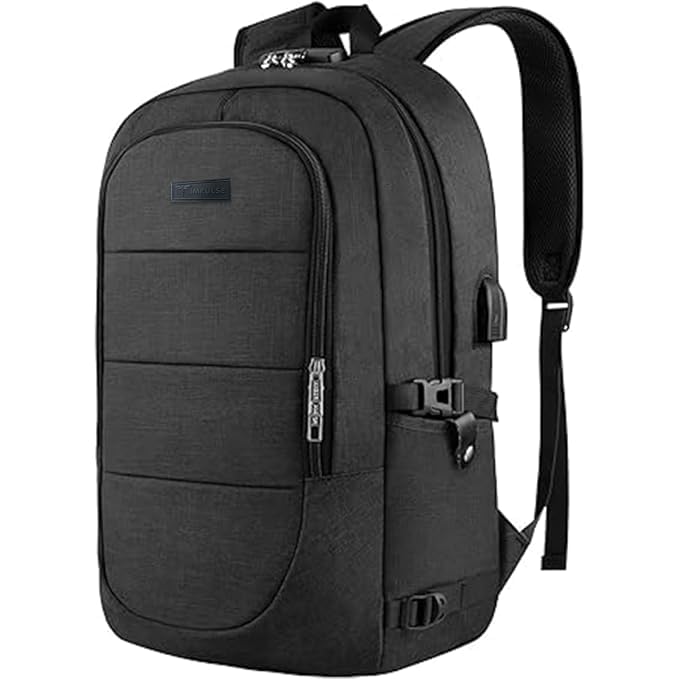 Impulse Hustle Black 40L Water-Resistant Laptop Backpack with USB Port & Number Lock, 3 Compartments, Fits 16" Laptop, Ideal for Office, School, College & Travel,Unisex Business Bag