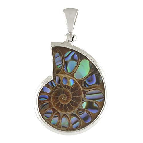 Starborn Ammonite artistic gemstone Inlay Pendant 925 Sterling Silver