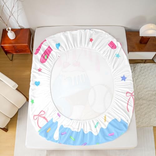 Image of Castle Fairy Baseball Cap Bed Sheets Queen Size,Ice Cream Cherry Dessert Bedding Set, Game Sports Graffiti Boys Girls Room Decor,Bule Sheet(Fitted+Flat+2 Pillowcases)