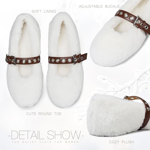 Fur Ballet Flats for Women Buckle Strap Mary Jane Shoes Comfy Ballerina Flats Casual Office Mary Janes Cute Faux Fur Flat Shoes for Women2