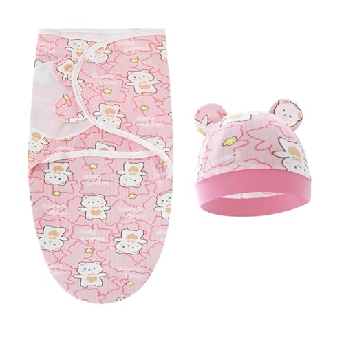 HTRTRR Envoltura de algodón para recién Nacidos, Adecuada para bebés y niños pequeños, para 0-6 Meses (Oso sobre Fondo Rosa)